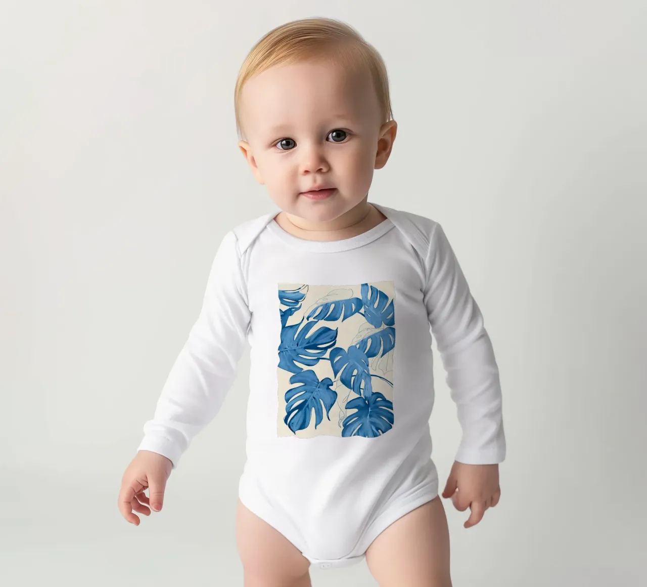 Monstera Leaves long-sleeve baby romper by ThingDesign
