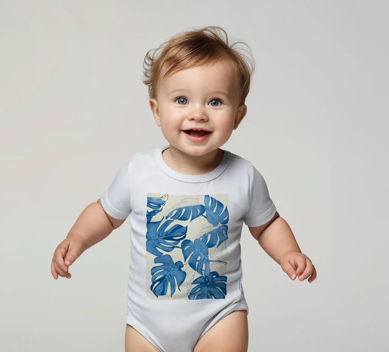 Monstera Leaves short-sleeve baby romper by ThingDesign