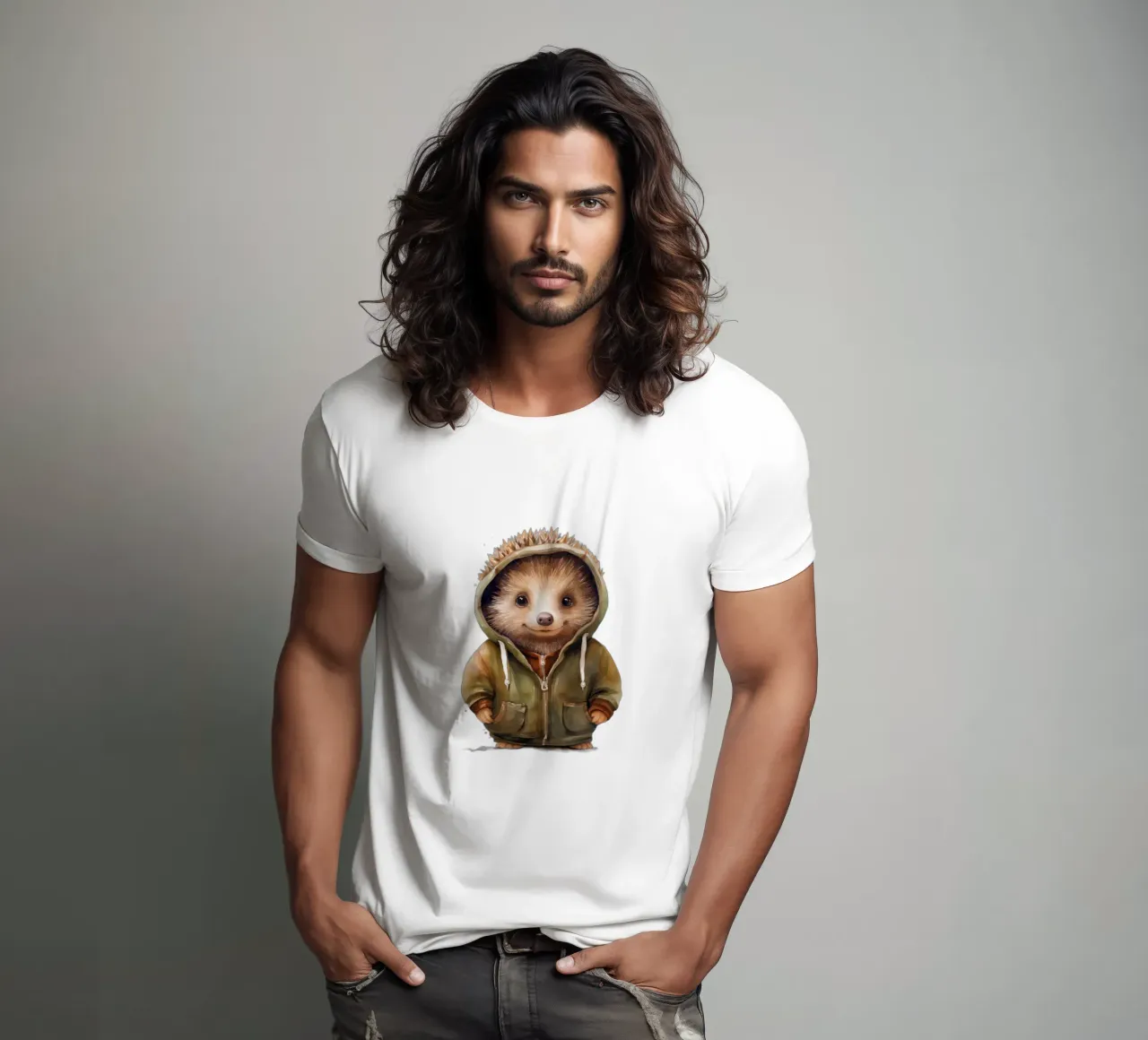 Riccio acquerellato con felpa con cappuccio t-shirt da Animal Portraits