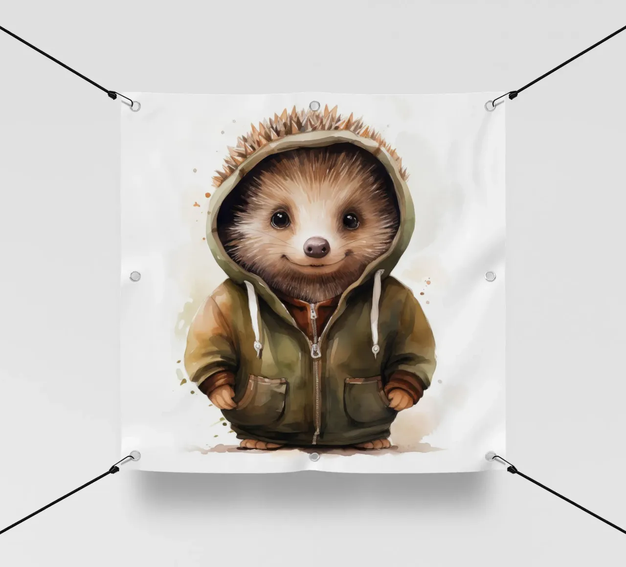 Riccio acquerellato con felpa con cappuccio telo in pvc da Animal Portraits