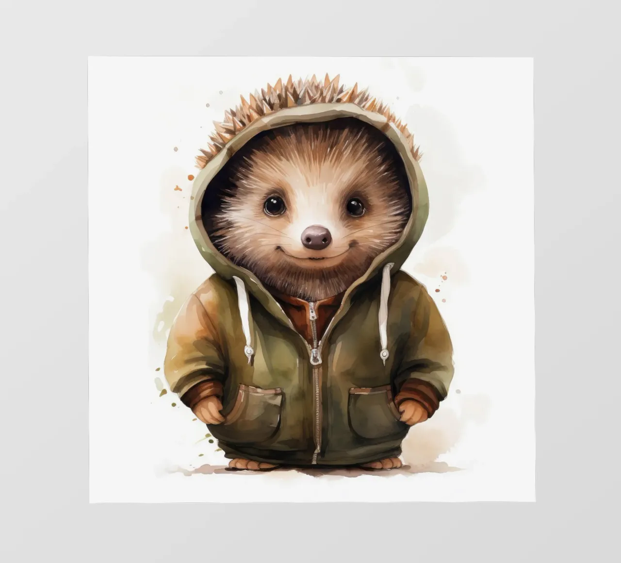 Riccio acquerellato con felpa con cappuccio telo in pvc da Animal Portraits