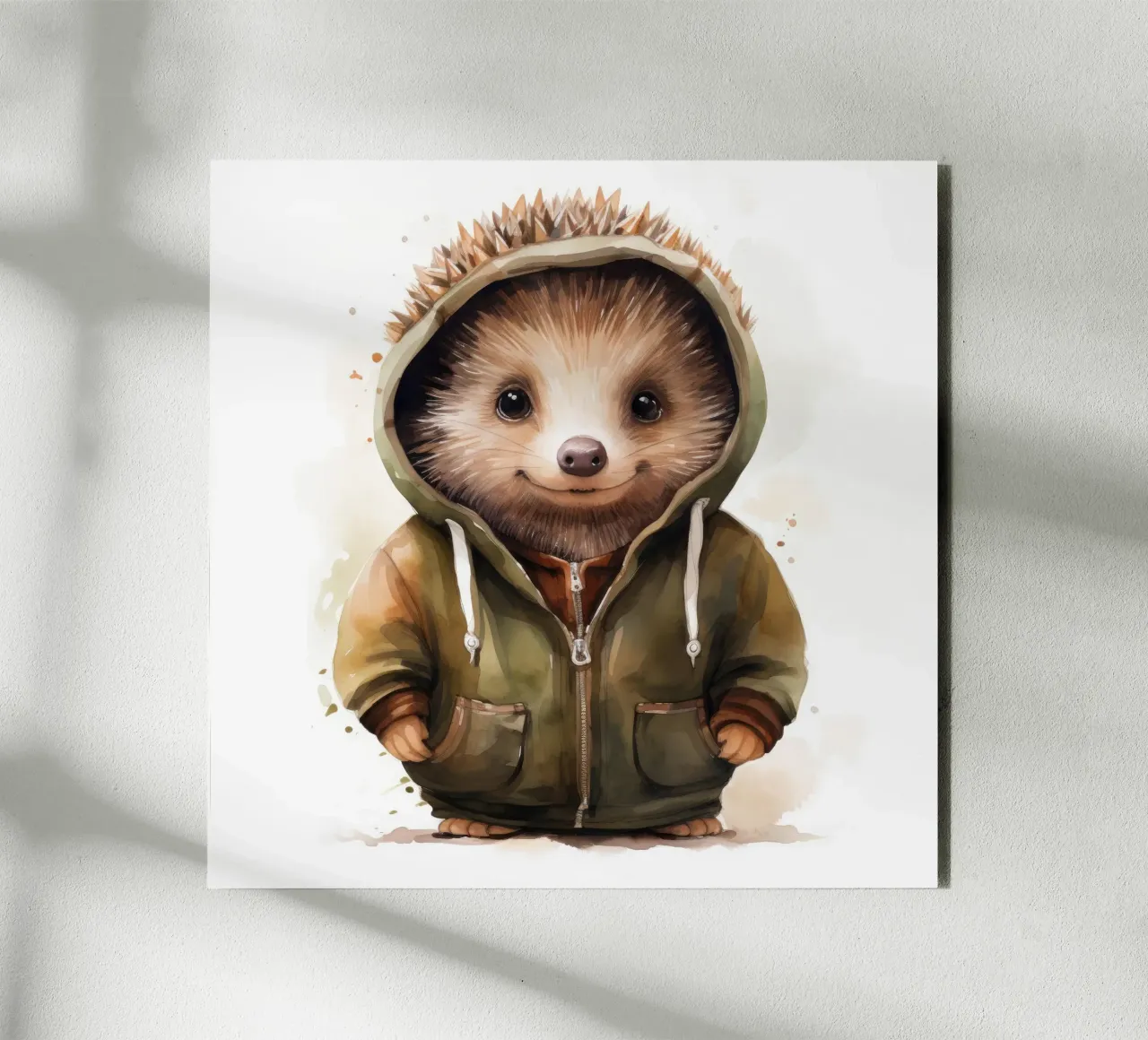 Riccio acquerellato con felpa con cappuccio alluminio dibond da Animal Portraits