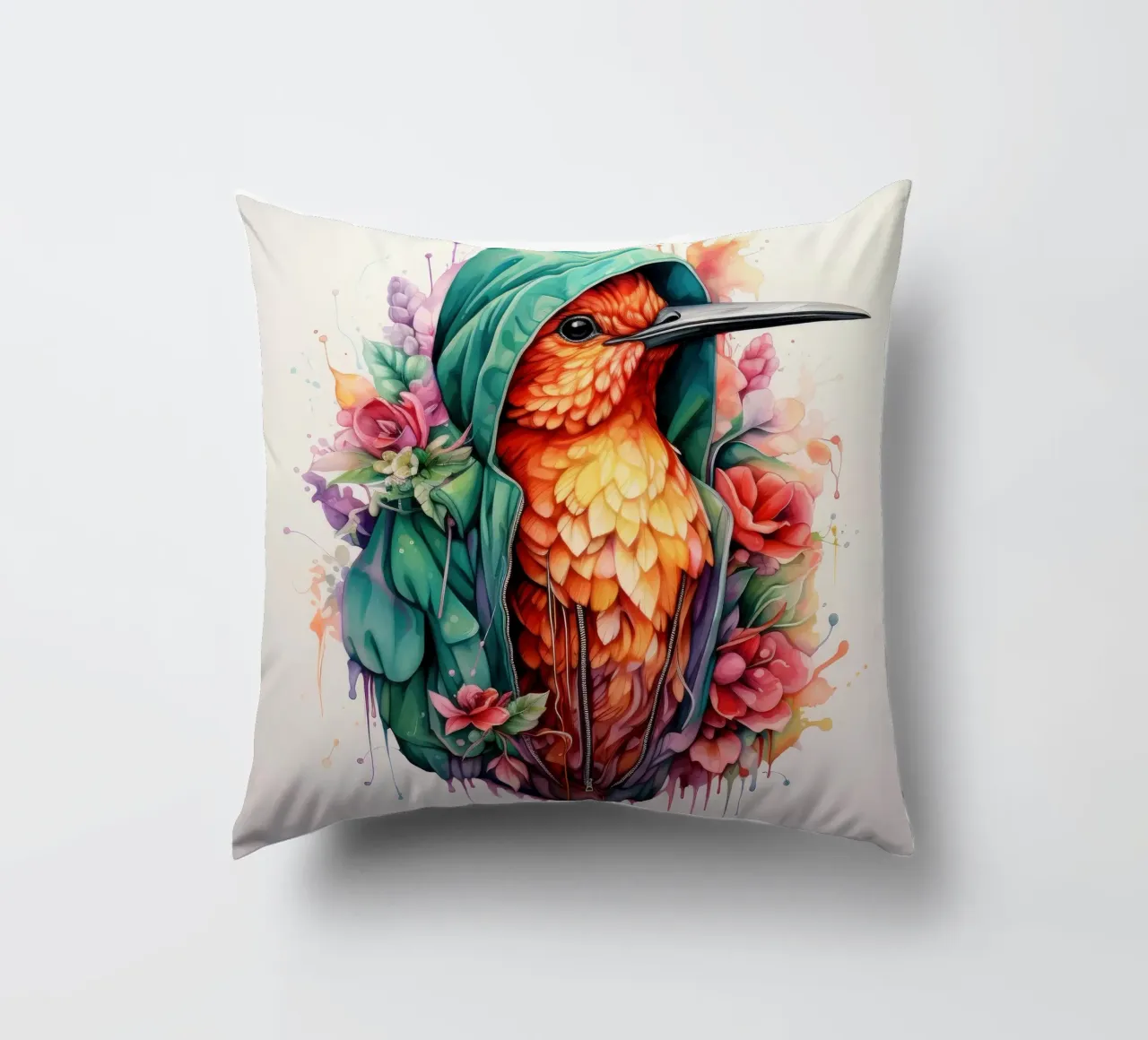 Colibrì acquerellato in felpa con cappuccio cuscino da Animal Portraits
