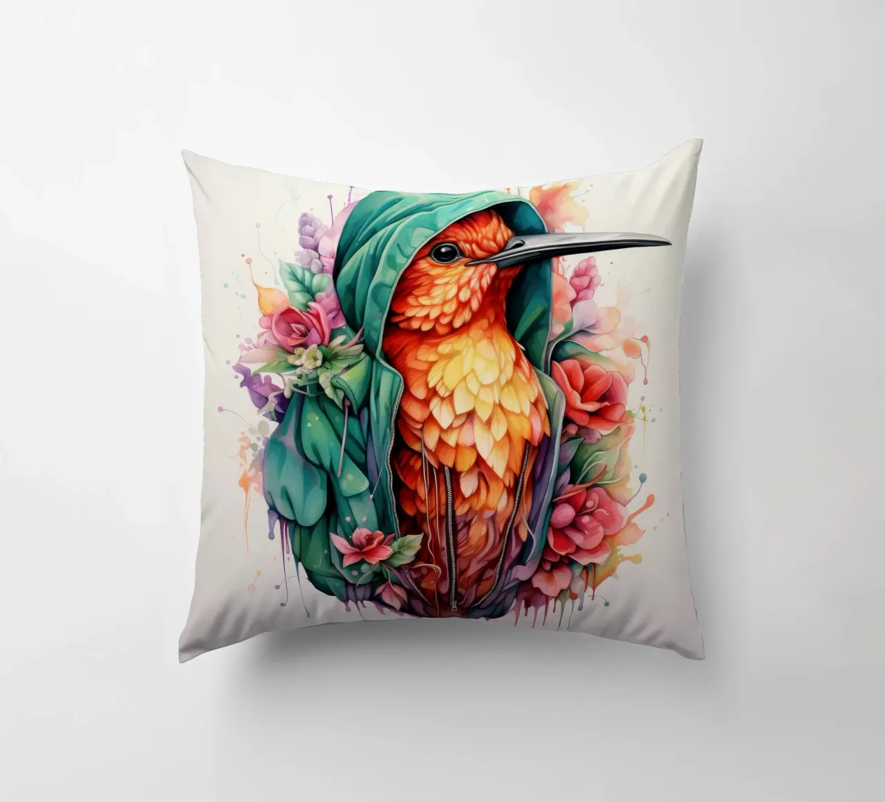 Colibrì acquerellato in felpa con cappuccio cuscino da Animal Portraits