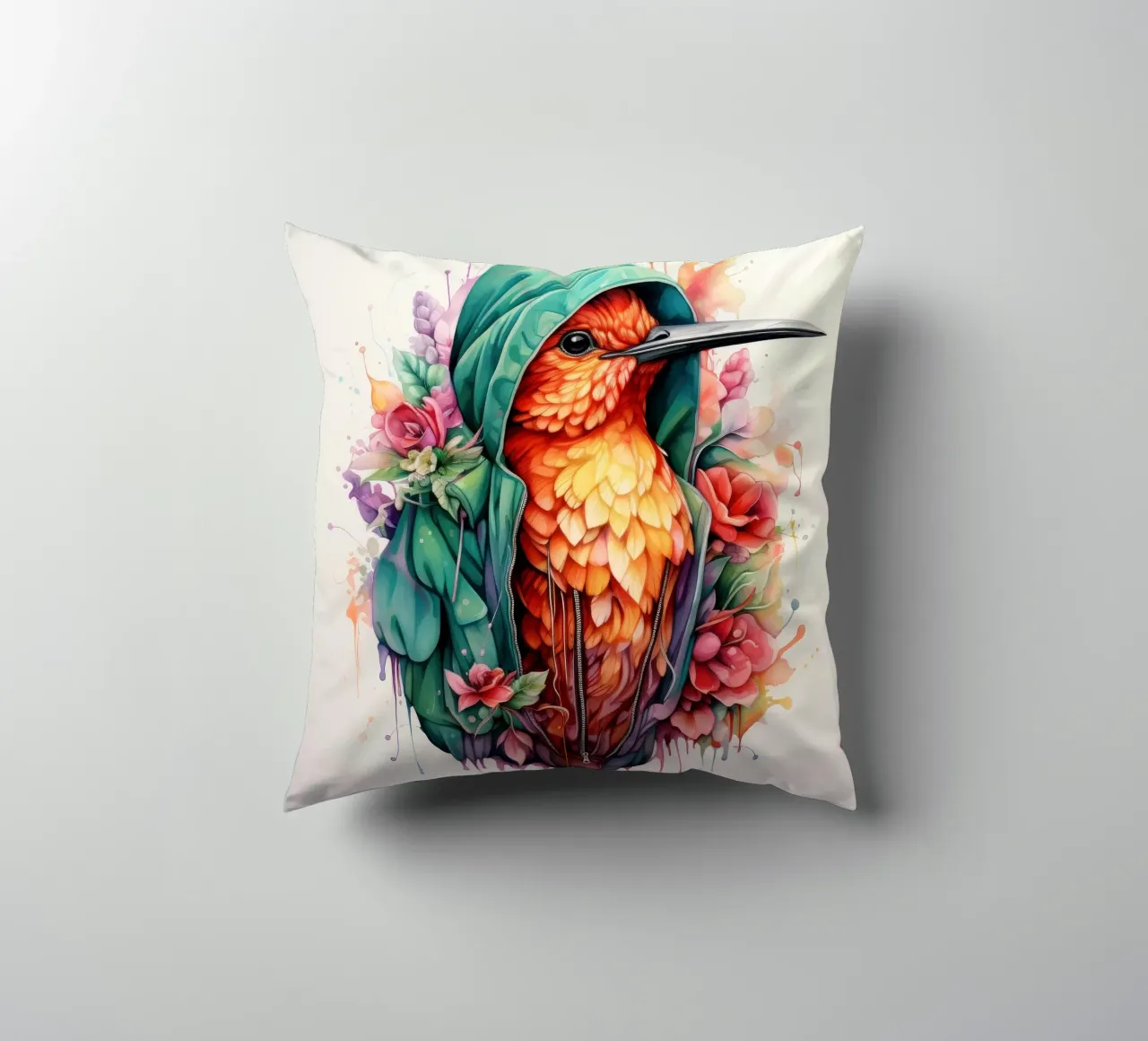 Colibrì acquerellato in felpa con cappuccio cuscino da Animal Portraits