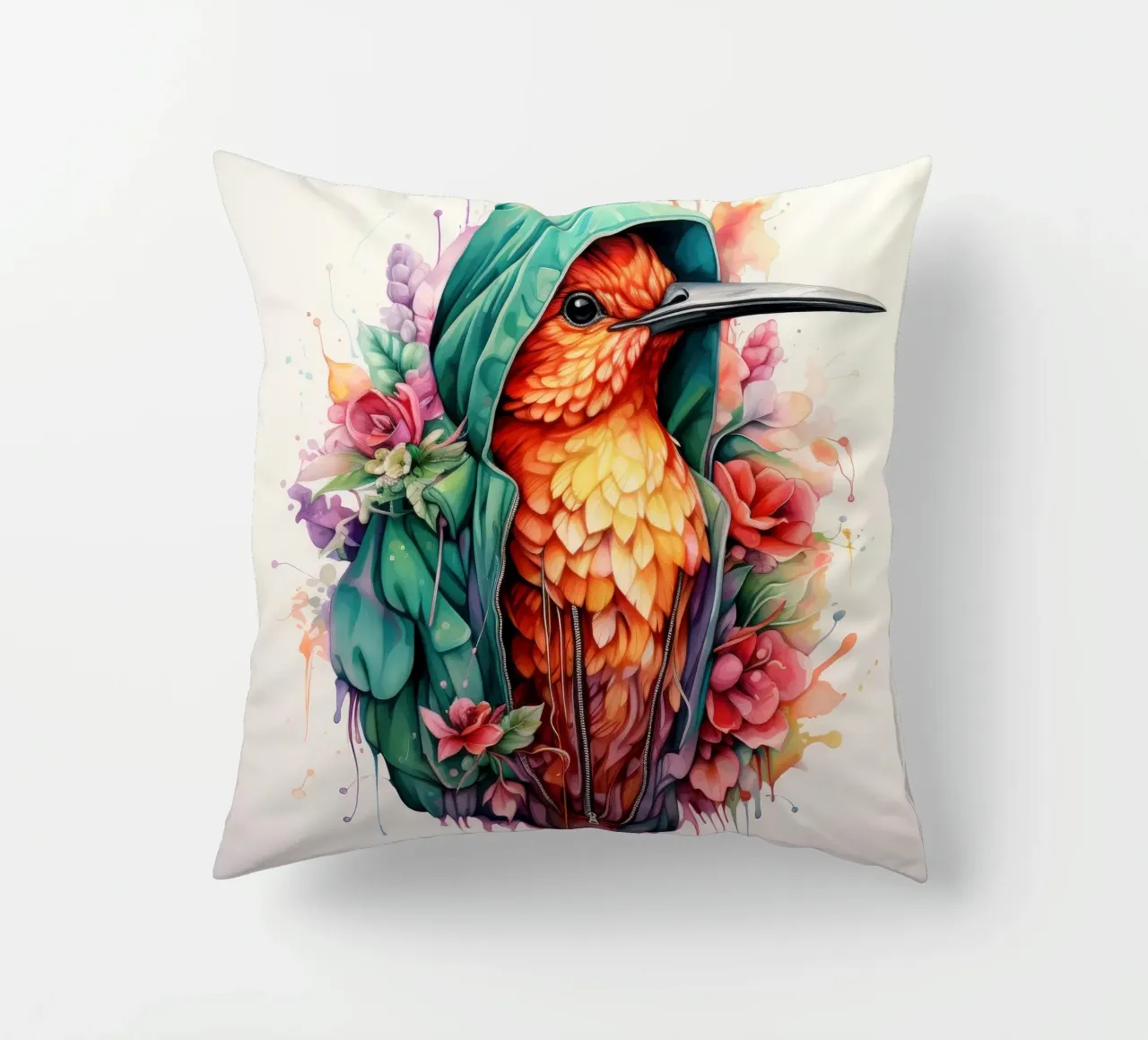 Colibrì acquerellato in felpa con cappuccio cuscino da Animal Portraits