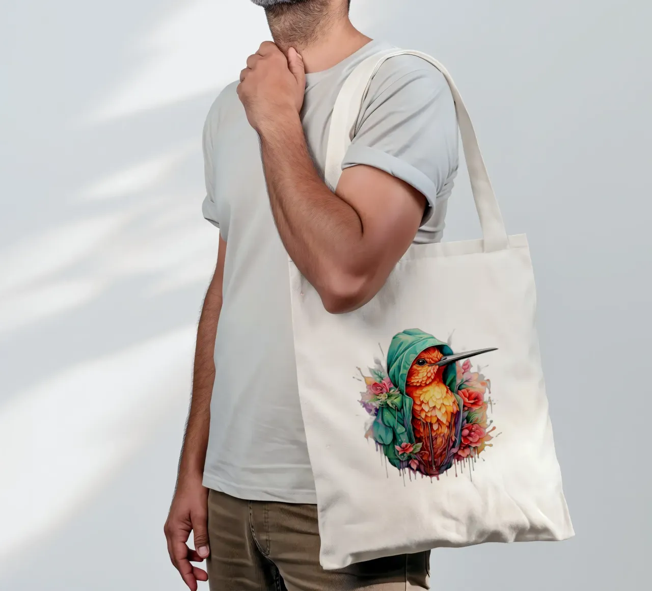 Colibrì acquerellato in felpa con cappuccio borsa in juta da Animal Portraits