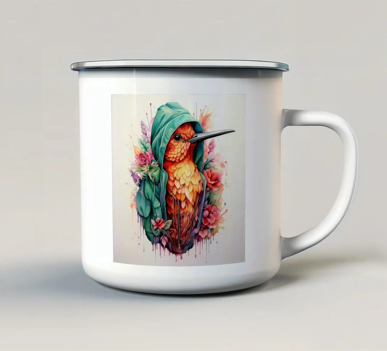 Colibrì acquerellato in felpa con cappuccio tazza in smalto da Animal Portraits