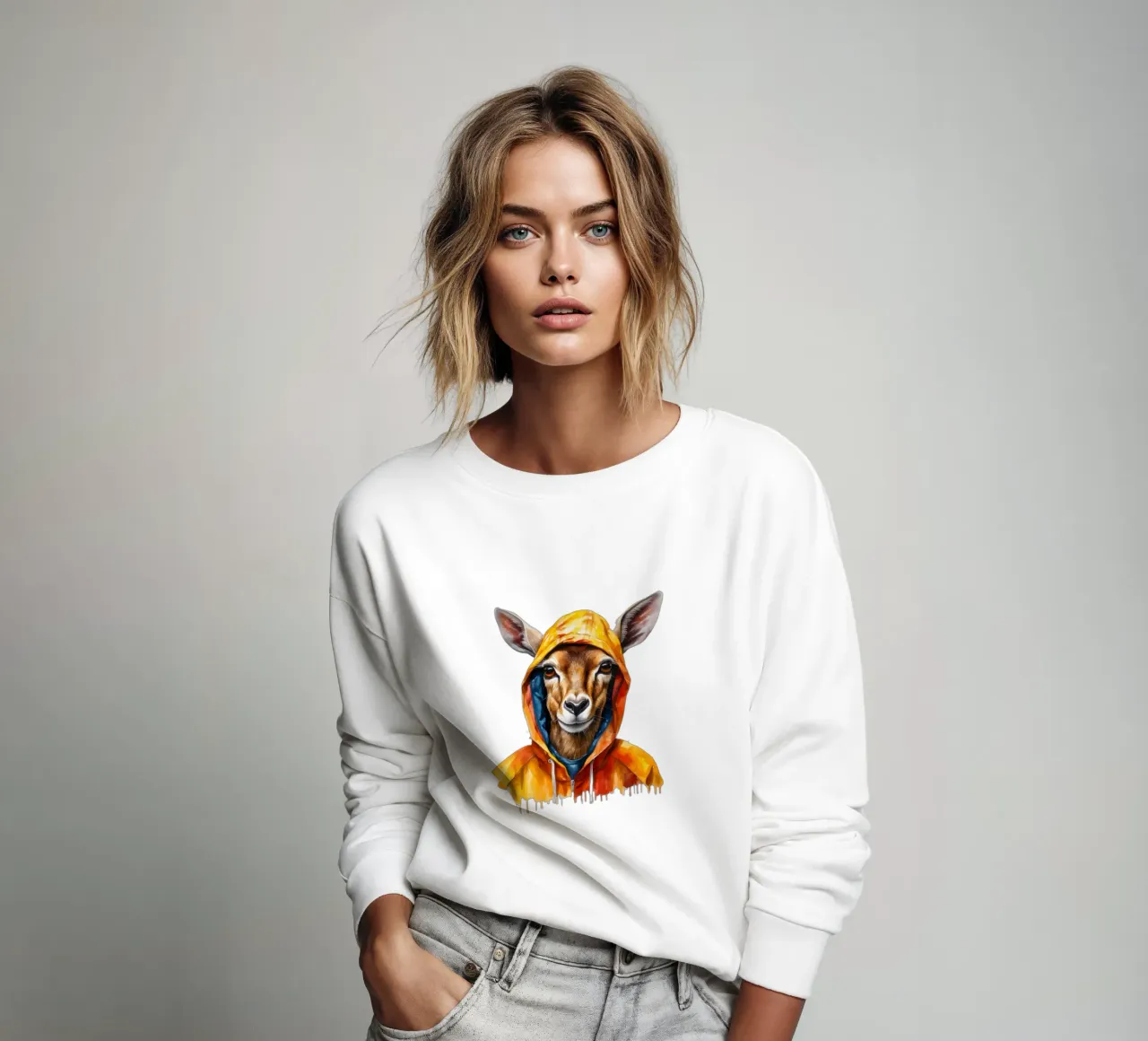 Watercolor Cartoon Impala in a Hoodie sweatshirt by Animal Portraits