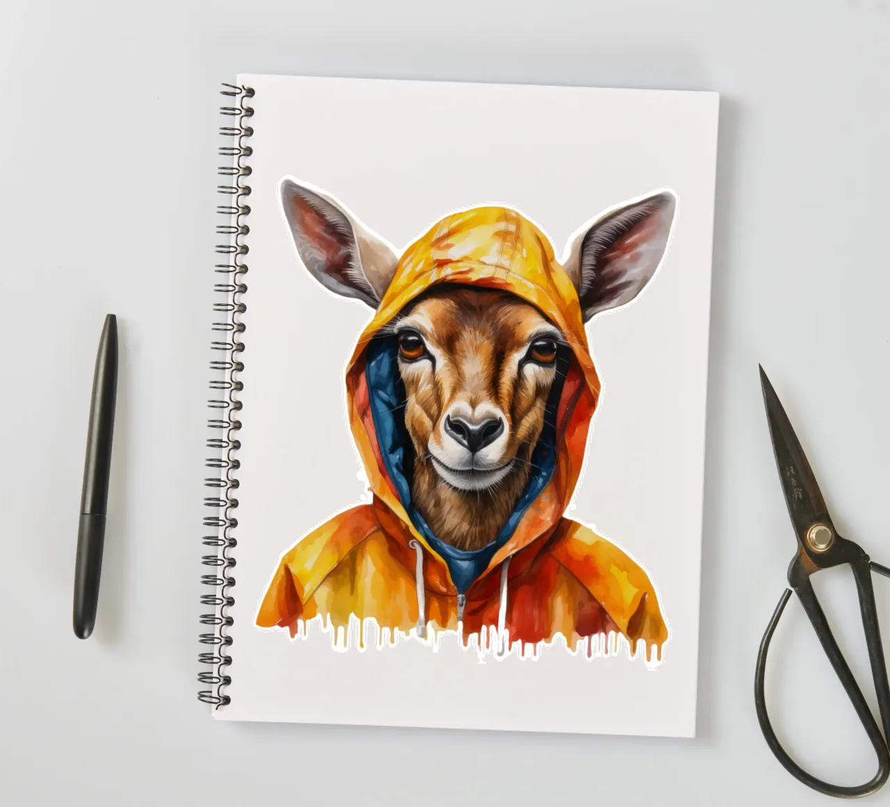 Aquarell Cartoon Impala in einem Hoodie Ringbuch von Animal Portraits
