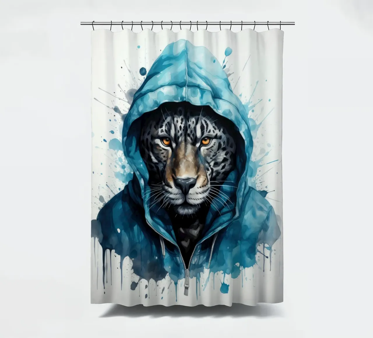 Acquerello Cartoon Jaguar in felpa con cappuccio tenda da doccia da Animal Portraits