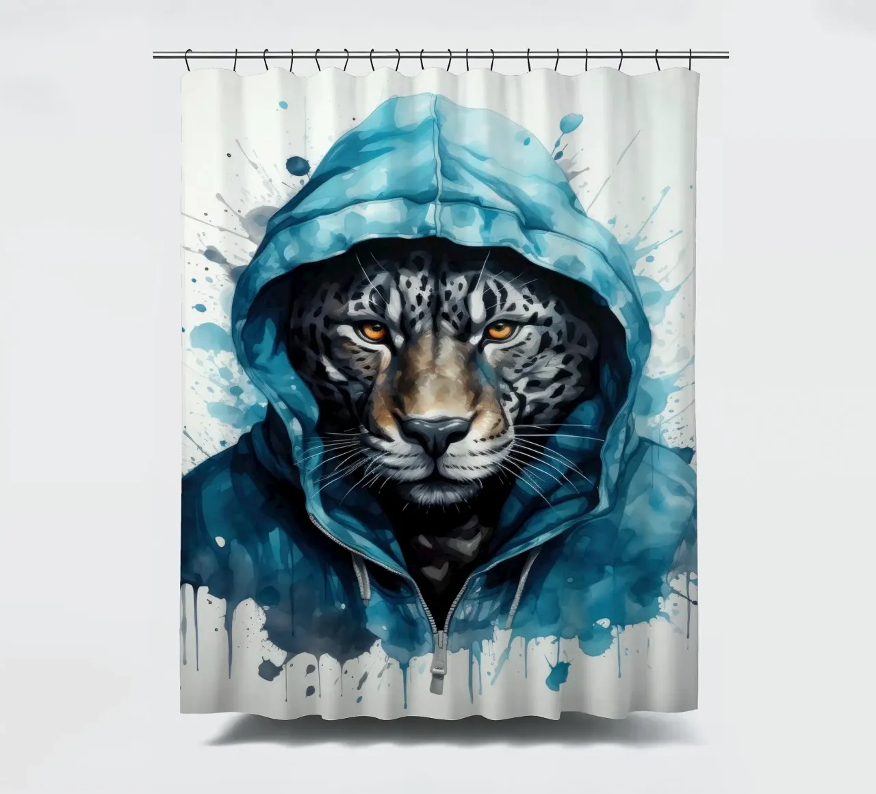 Acquerello Cartoon Jaguar in felpa con cappuccio tenda da doccia da Animal Portraits