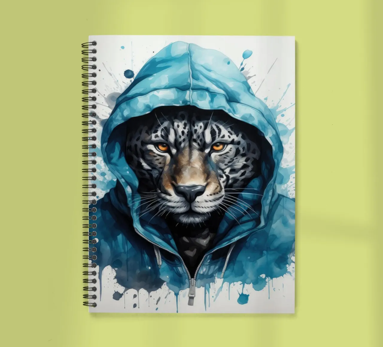 Acquerello Cartoon Jaguar in felpa con cappuccio diario ad anelli da Animal Portraits