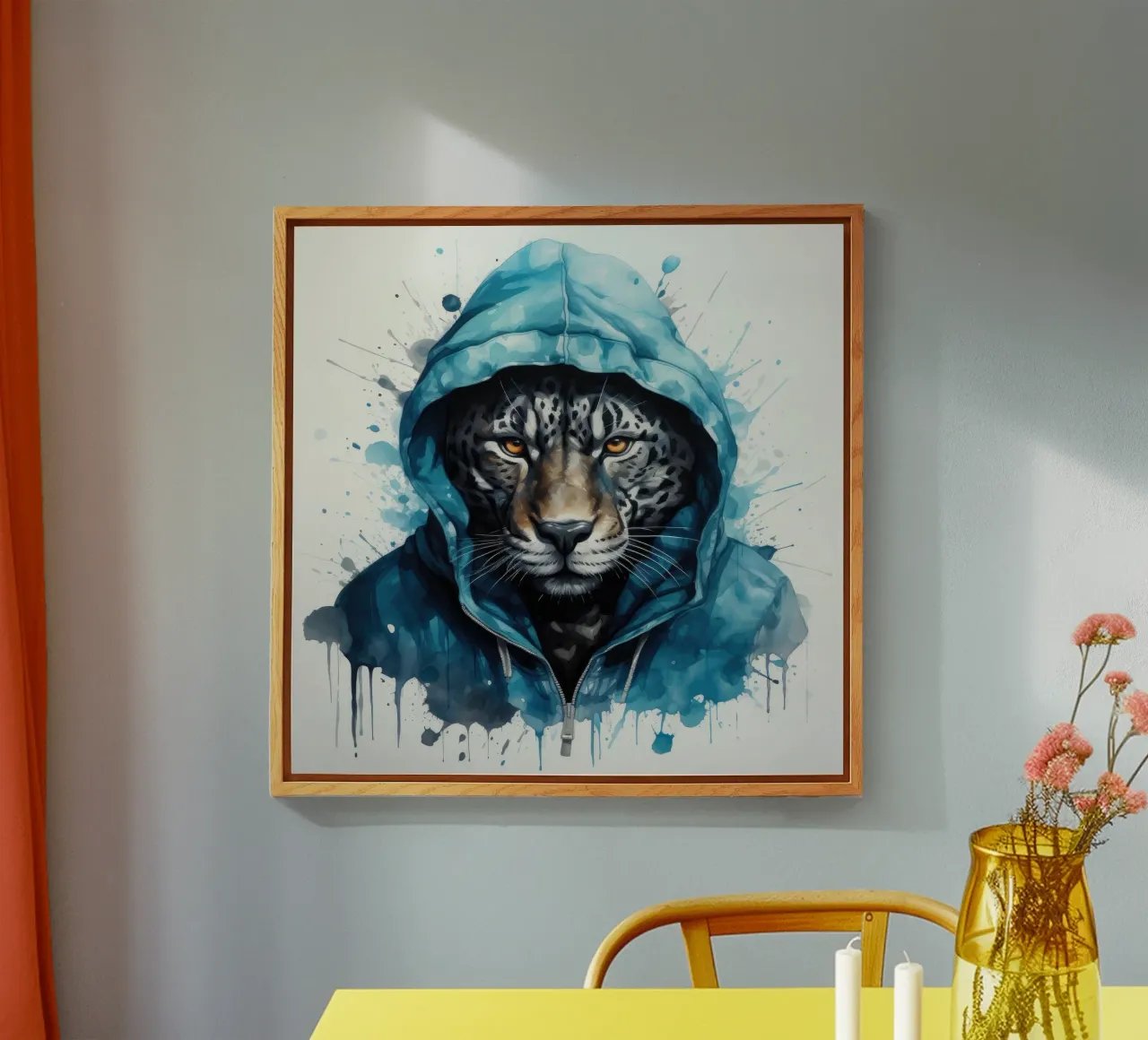 Acquerello Cartoon Jaguar in felpa con cappuccio plexiglass da Animal Portraits