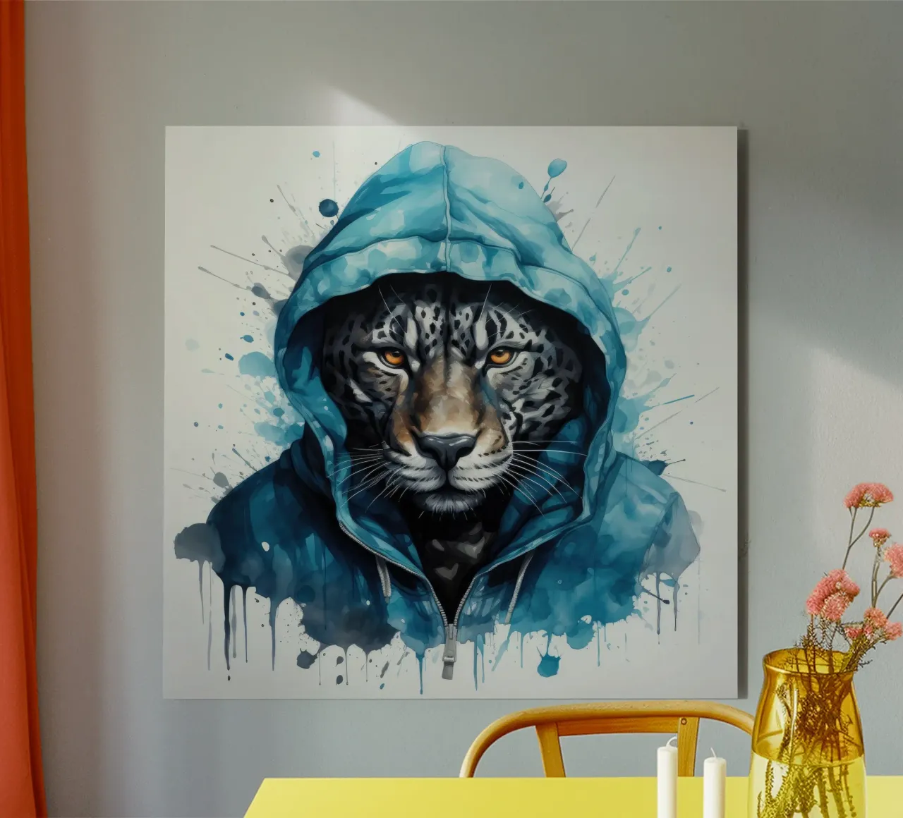 Acquerello Cartoon Jaguar in felpa con cappuccio alluminio dibond da Animal Portraits