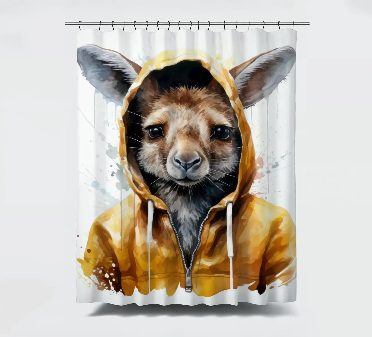 Cartone animato acquerellato Canguro in felpa con cappuccio tenda da doccia da Animal Portraits