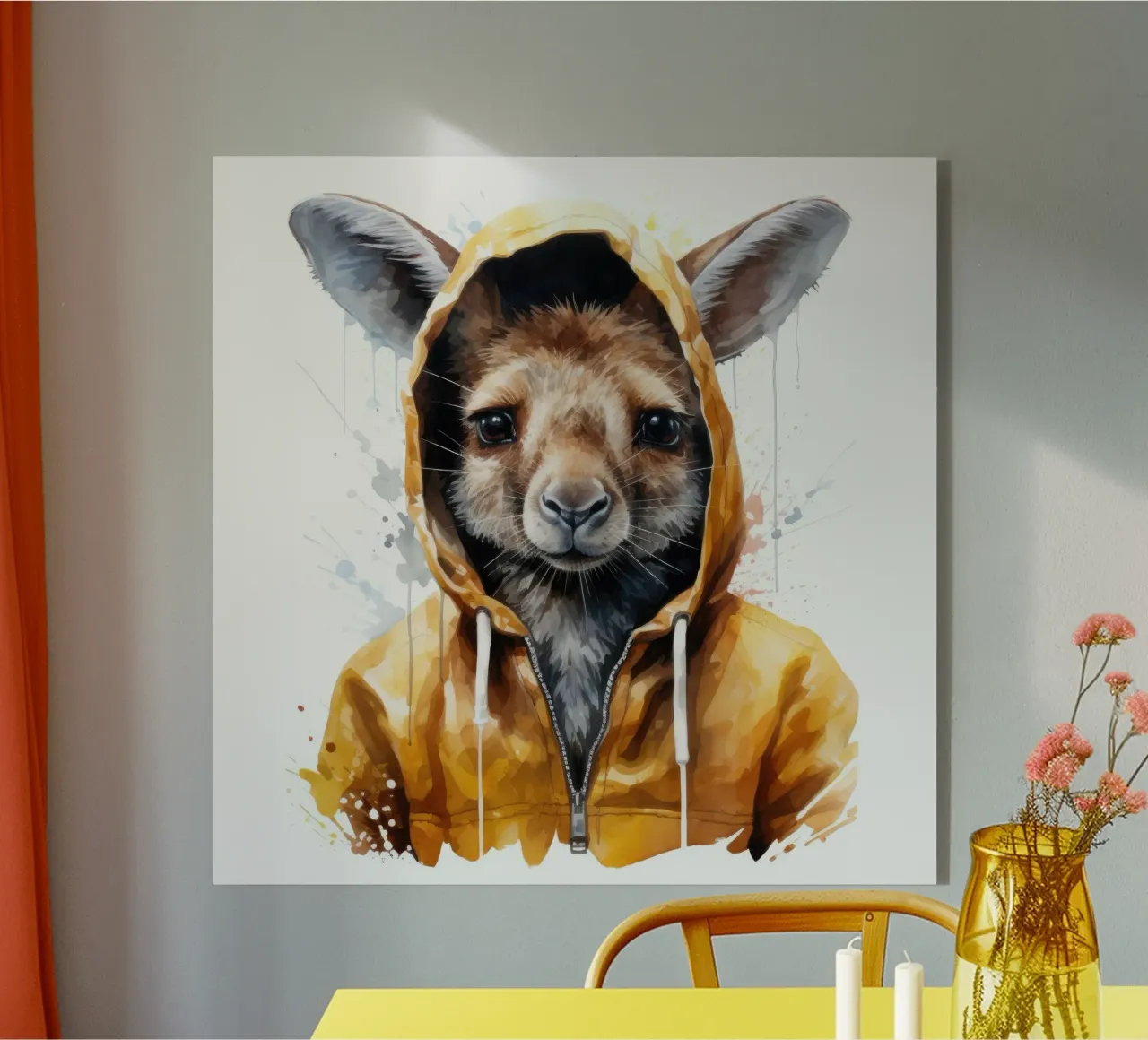 Watercolor Cartoon Kangaroo in a Hoodie acrylic glass by Animal Portraits