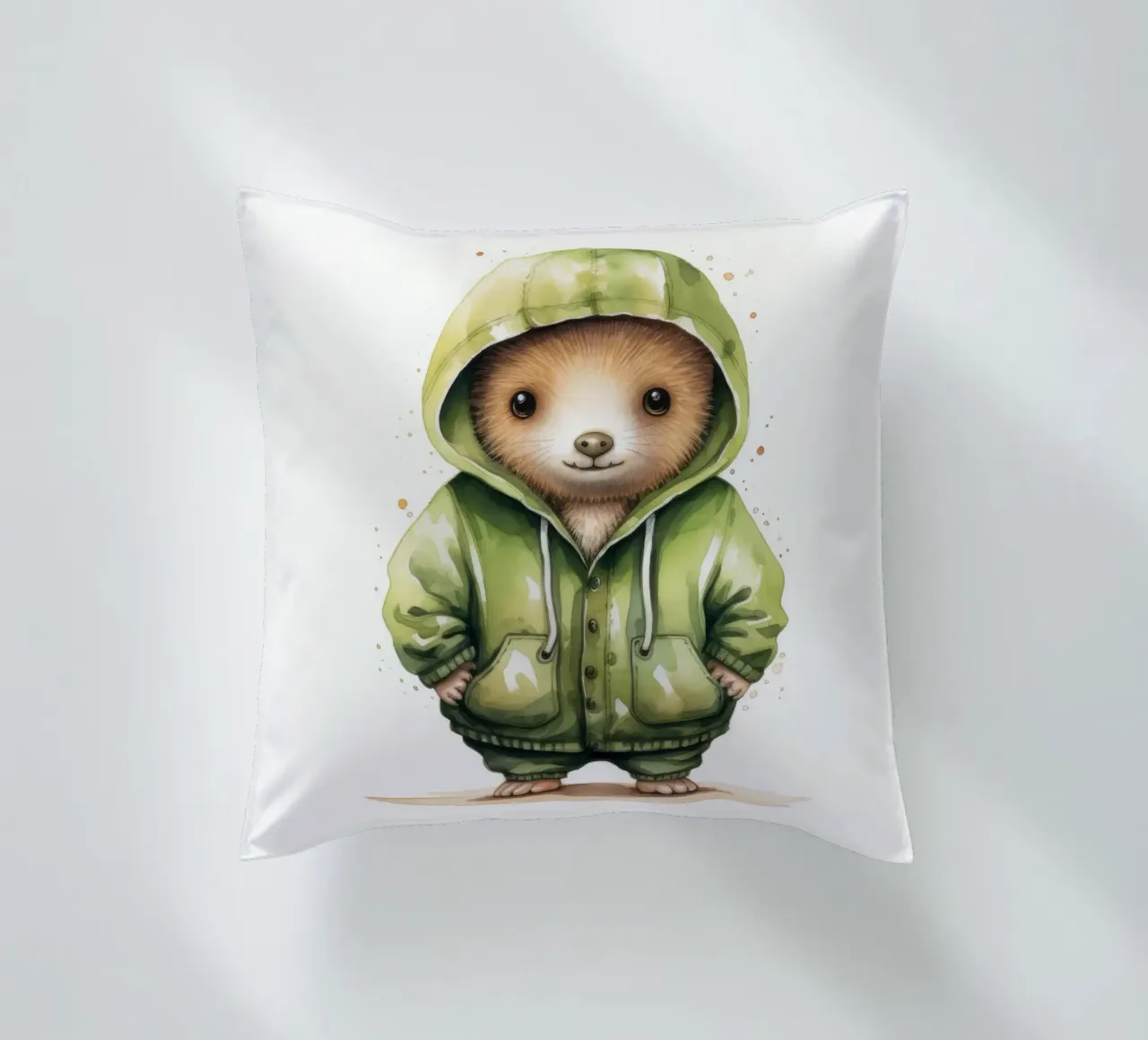 Acquerello Cartoon Kiwi in felpa con cappuccio cuscino da Animal Portraits