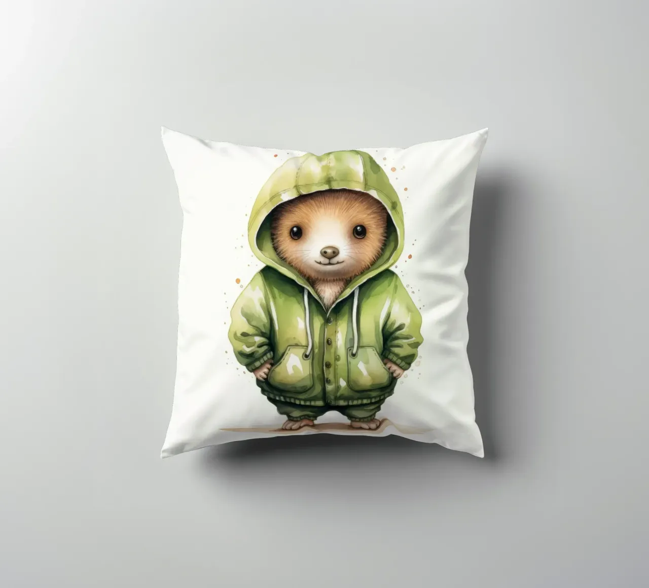 Acquerello Cartoon Kiwi in felpa con cappuccio cuscino da Animal Portraits