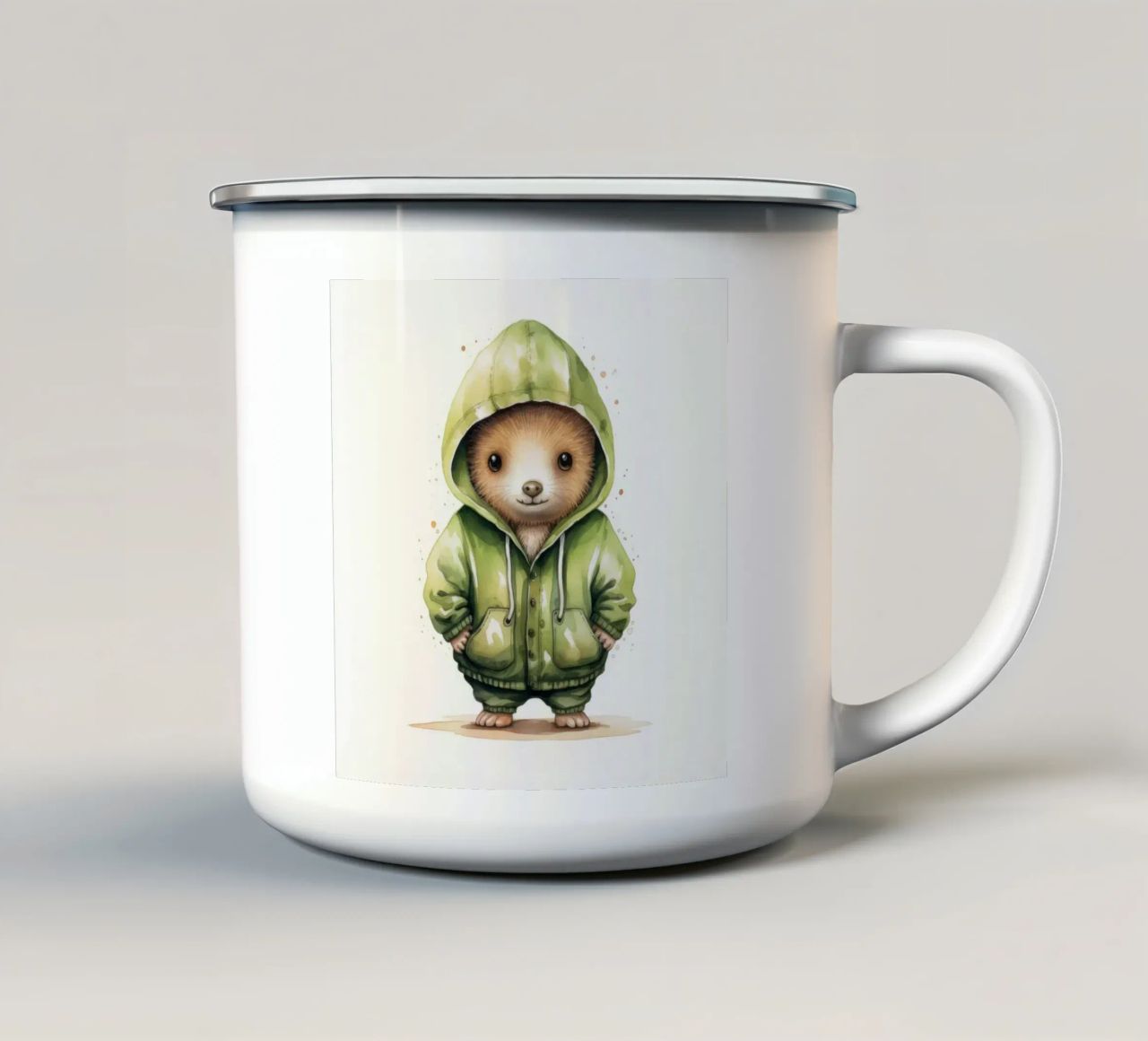 Acquerello Cartoon Kiwi in felpa con cappuccio tazza in smalto da Animal Portraits