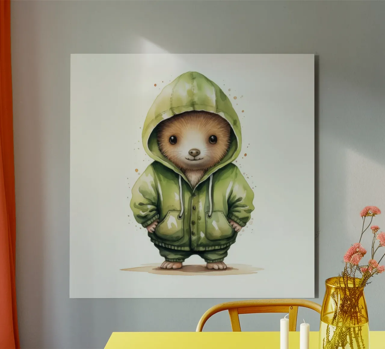 Acquerello Cartoon Kiwi in felpa con cappuccio alluminio dibond da Animal Portraits