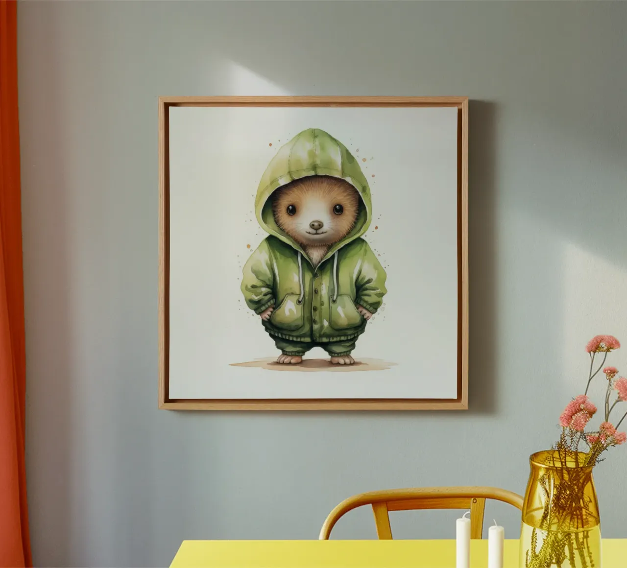 Acquerello Cartoon Kiwi in felpa con cappuccio tela con Cornice a cassetta da Animal Portraits