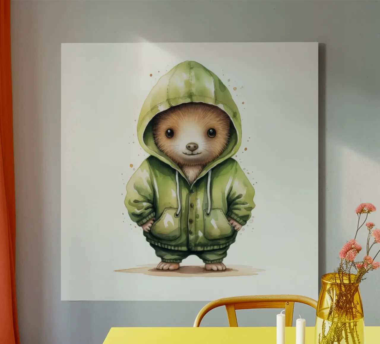 Acquerello Cartoon Kiwi in felpa con cappuccio tela con Cornice a cassetta da Animal Portraits