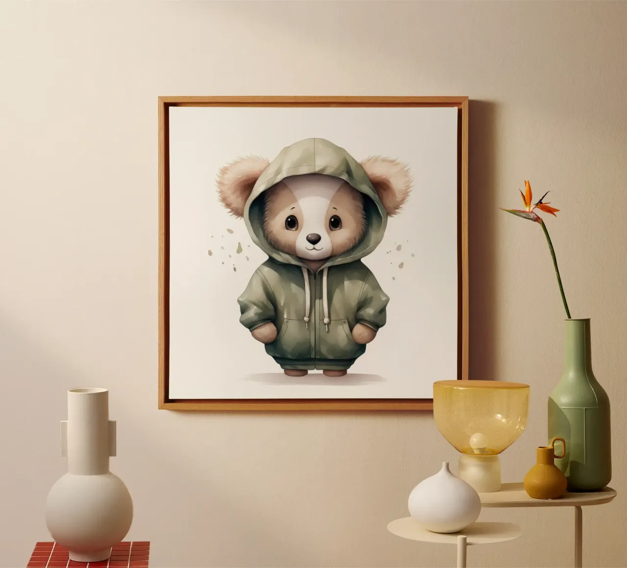 Acquerello Cartoon Koala in felpa con cappuccio tela con Cornice a cassetta da Animal Portraits