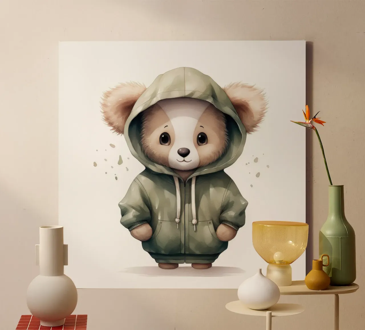Acquerello Cartoon Koala in felpa con cappuccio tela con Cornice a cassetta da Animal Portraits