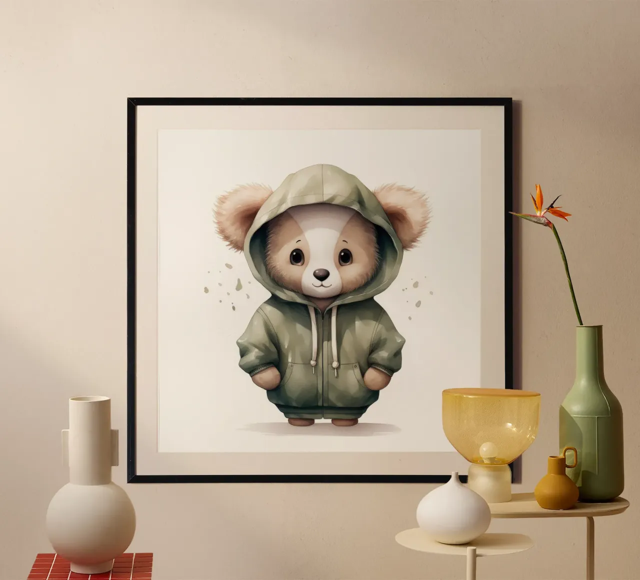 Acquerello Cartoon Koala in felpa con cappuccio poster con telaio in alluminio da Animal Portraits