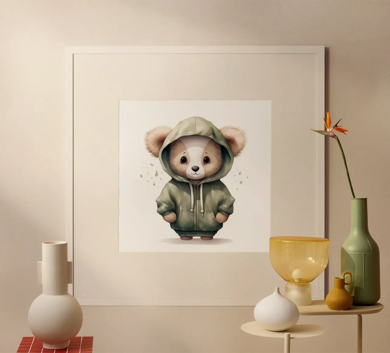 Acquerello Cartoon Koala in felpa con cappuccio poster con telaio in alluminio da Animal Portraits