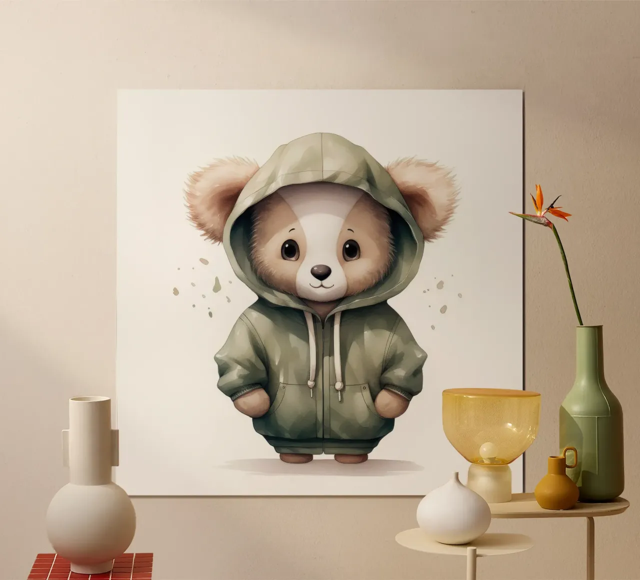 Acquerello Cartoon Koala in felpa con cappuccio poster con telaio in alluminio da Animal Portraits