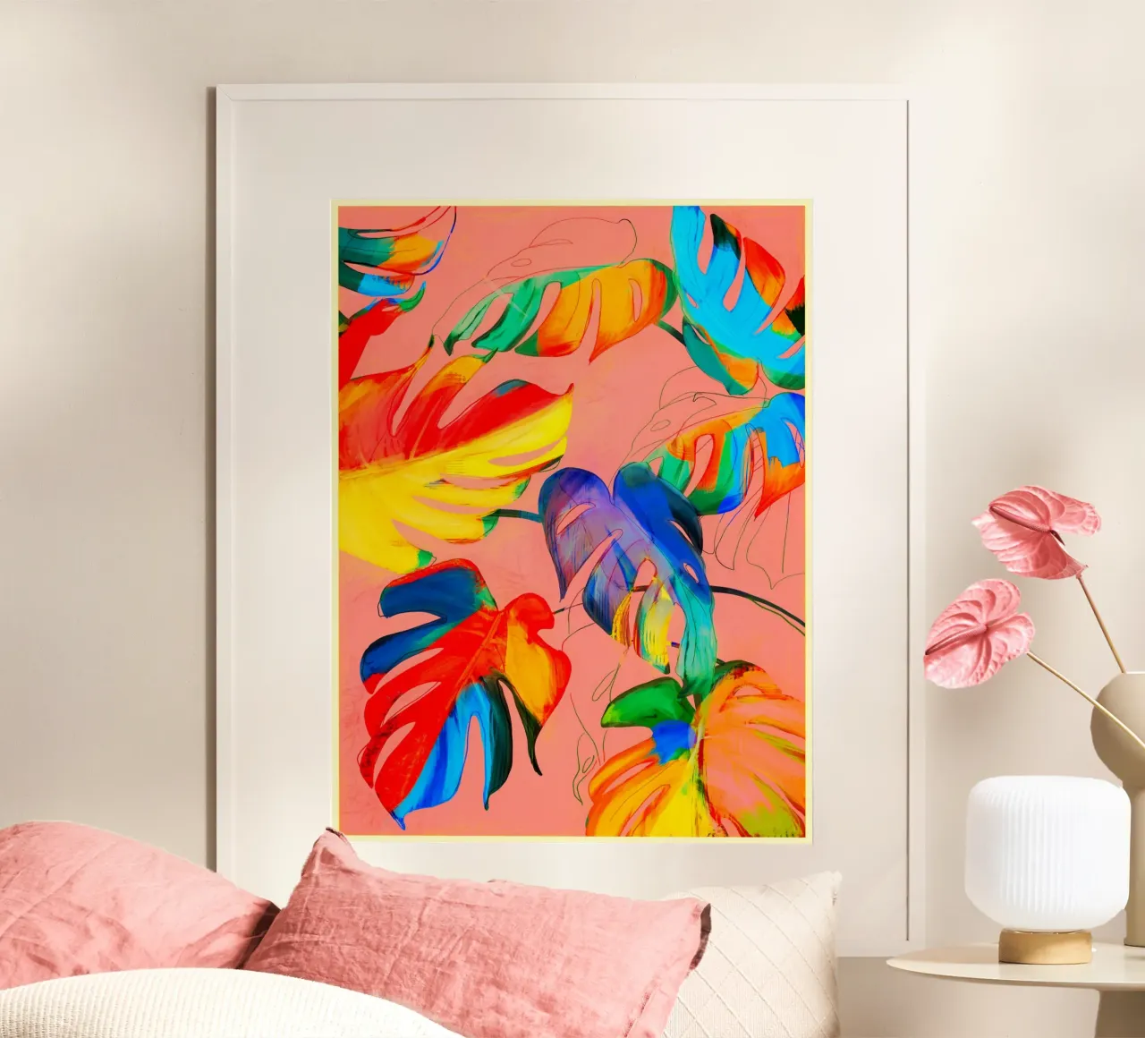 Foglie di Monstera poster con telaio in plastica da ThingDesign