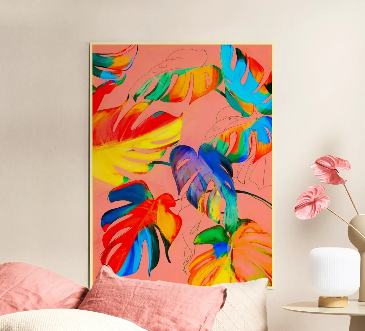 Foglie di Monstera poster con telaio in plastica da ThingDesign