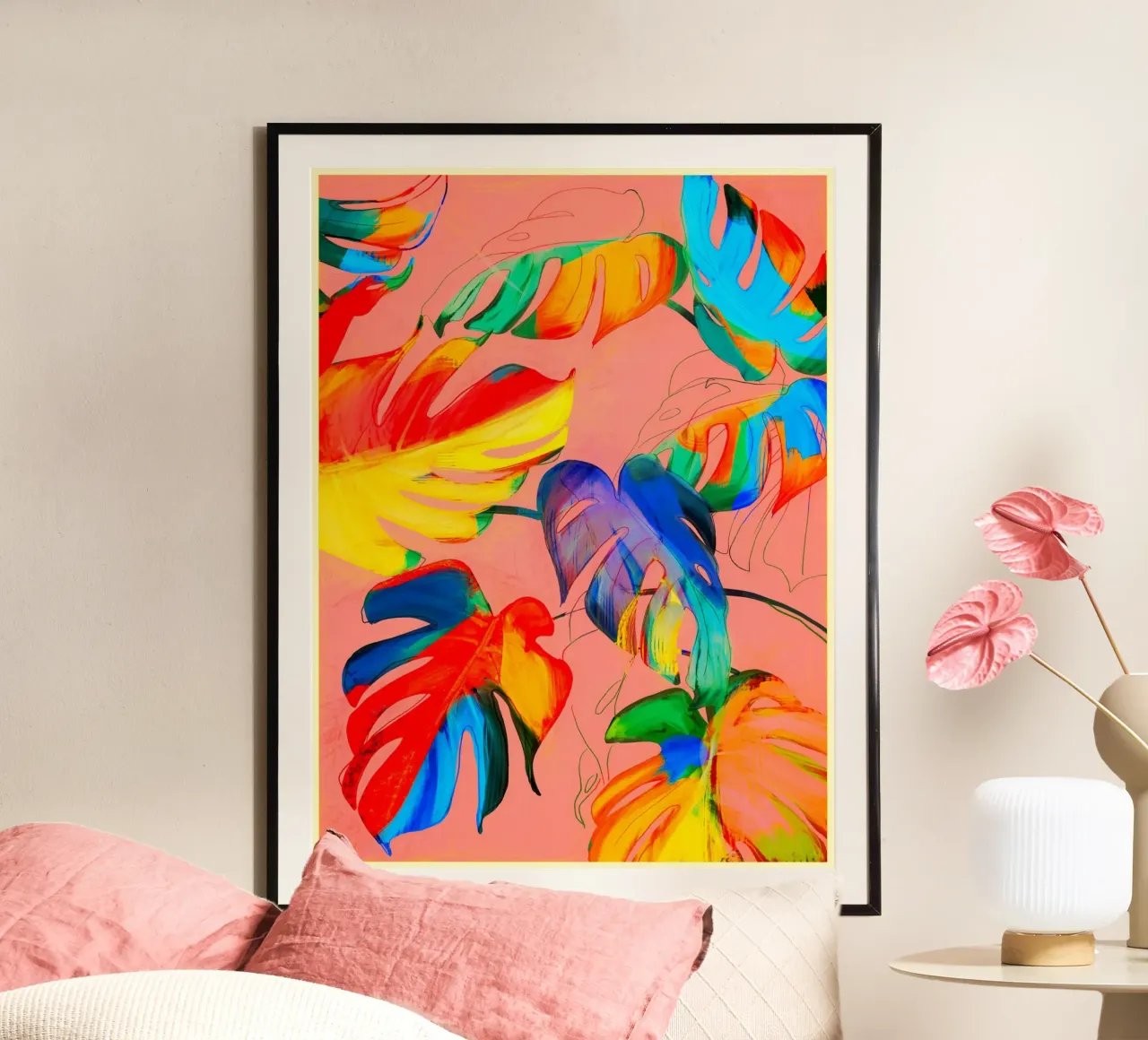 Foglie di Monstera poster con telaio in plastica da ThingDesign