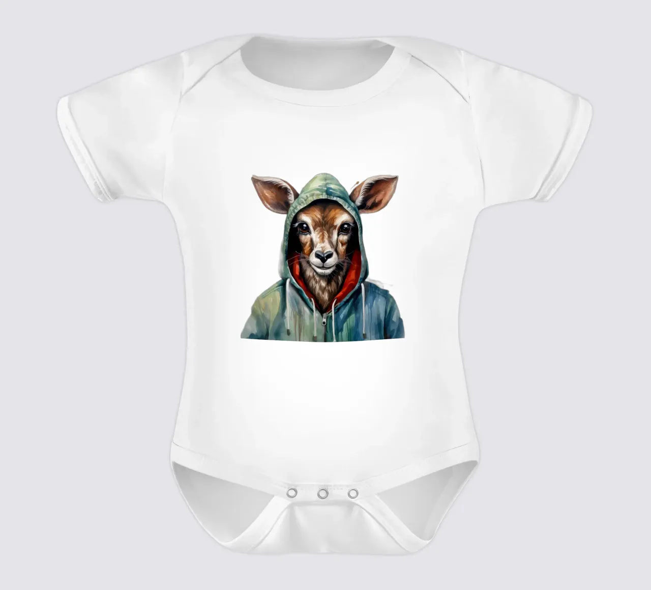 Cartone animato acquerellato Kudu in felpa con cappuccio body neonato maniche corte da Animal Portraits