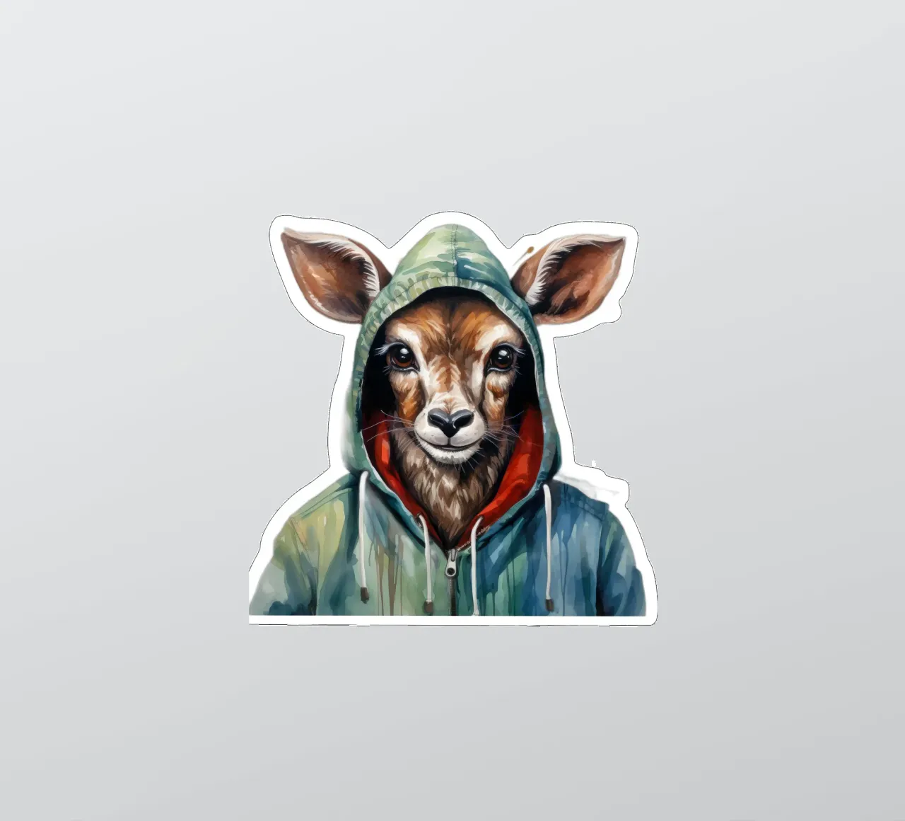 Cartone animato acquerellato Kudu in felpa con cappuccio adesivo da Animal Portraits