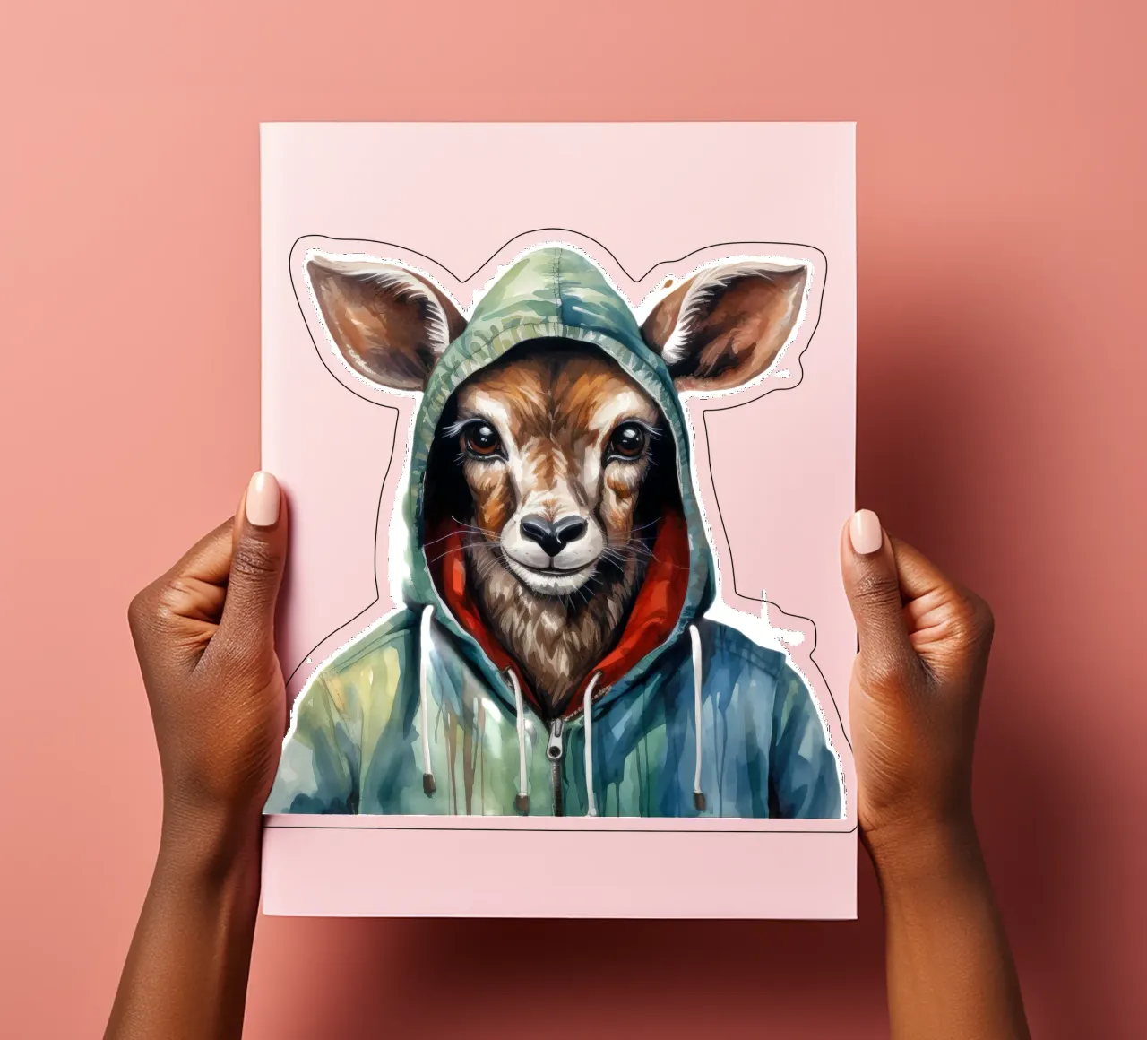 Cartone animato acquerellato Kudu in felpa con cappuccio foglio adesivo da Animal Portraits