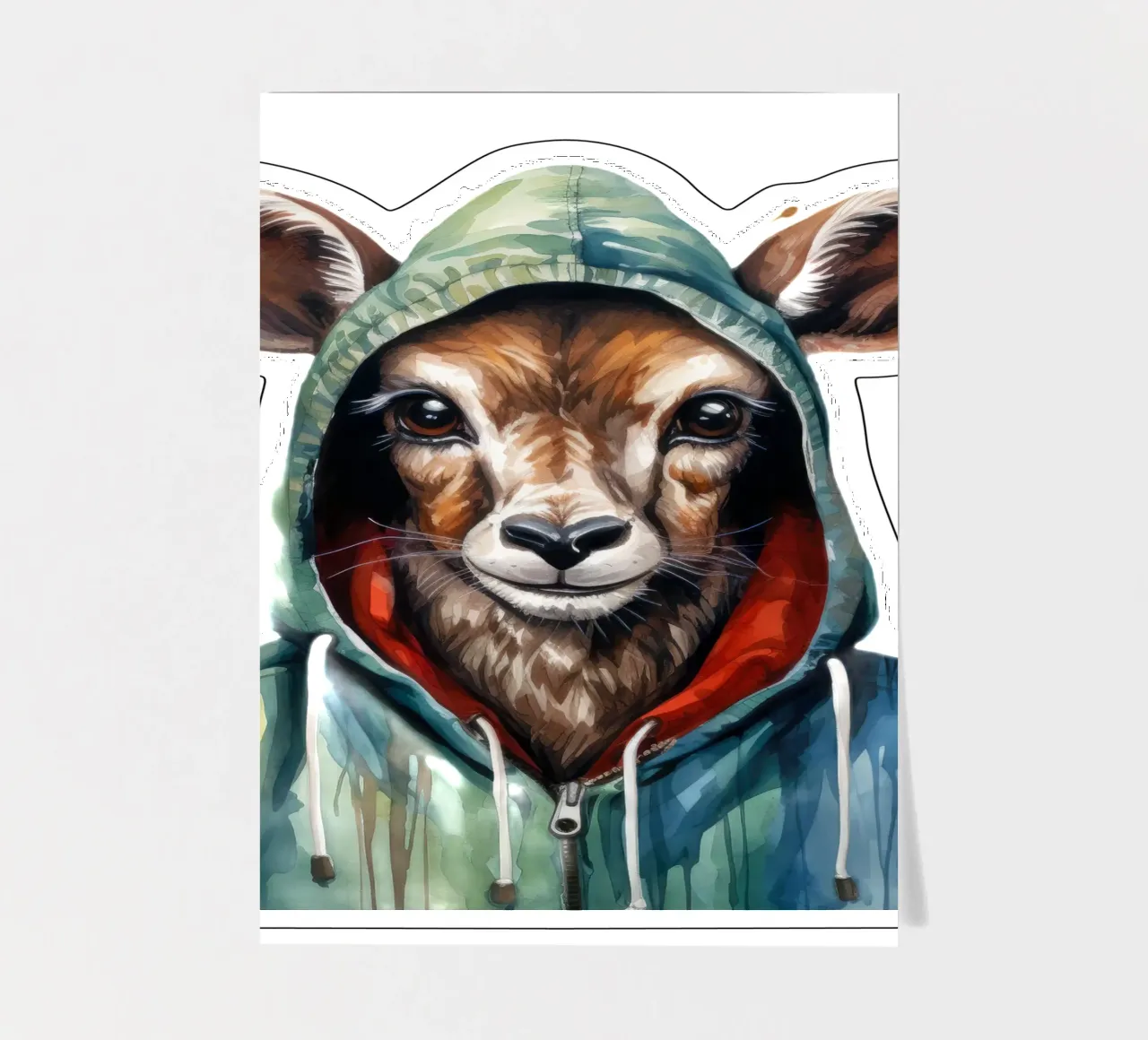 Cartone animato acquerellato Kudu in felpa con cappuccio foglio adesivo da Animal Portraits