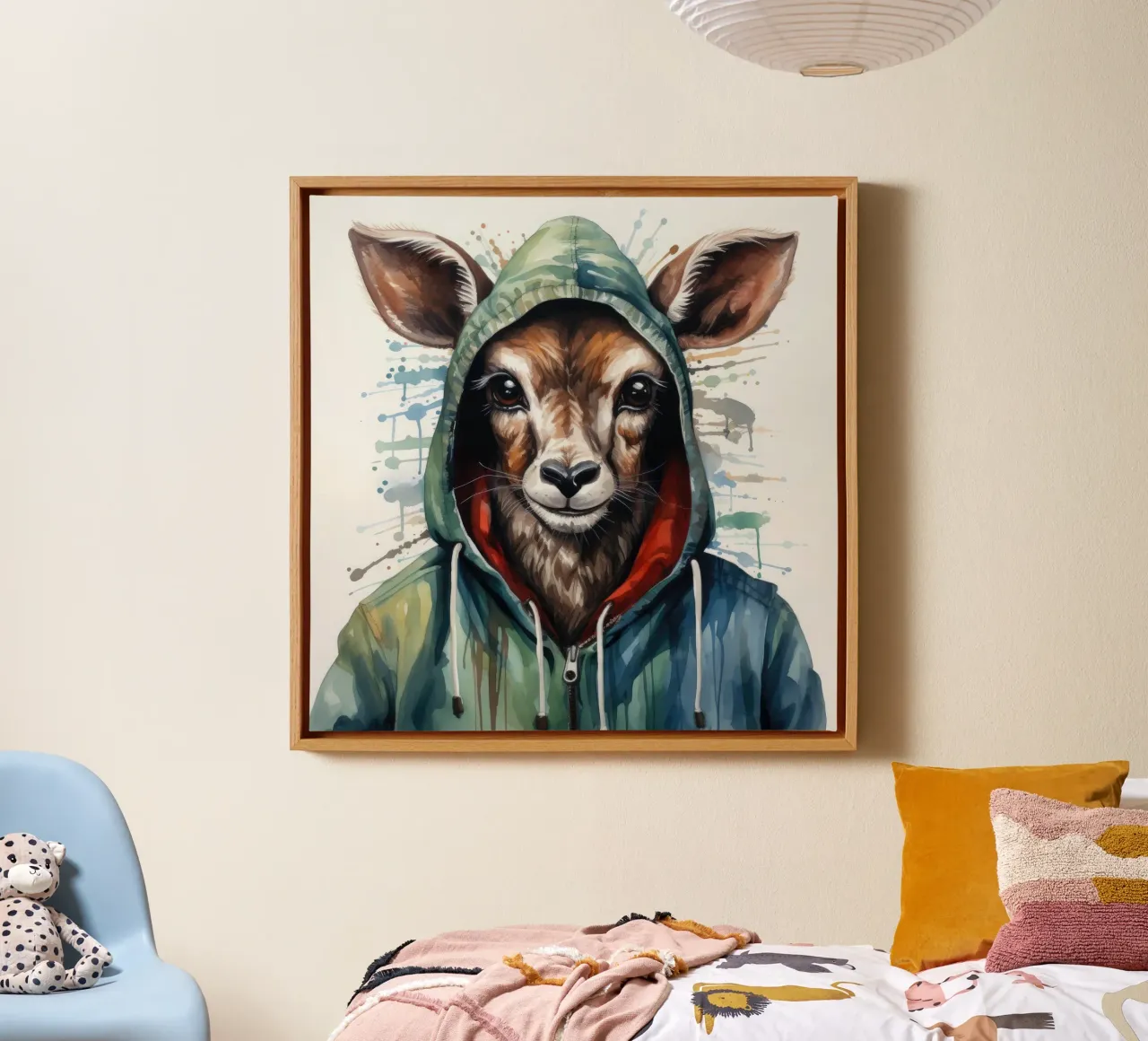 Cartone animato acquerellato Kudu in felpa con cappuccio tela da Animal Portraits