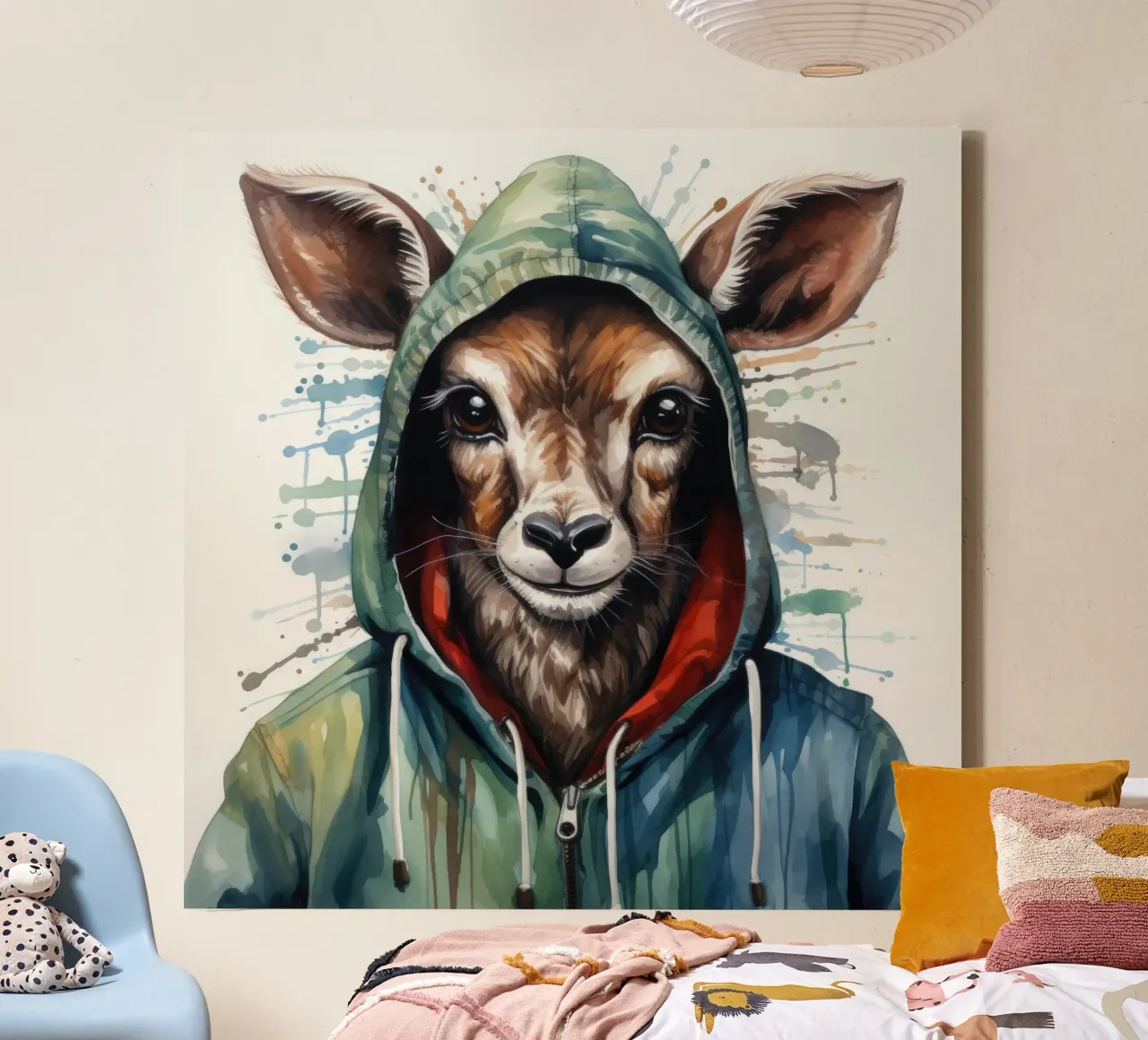 Cartone animato acquerellato Kudu in felpa con cappuccio tela da Animal Portraits