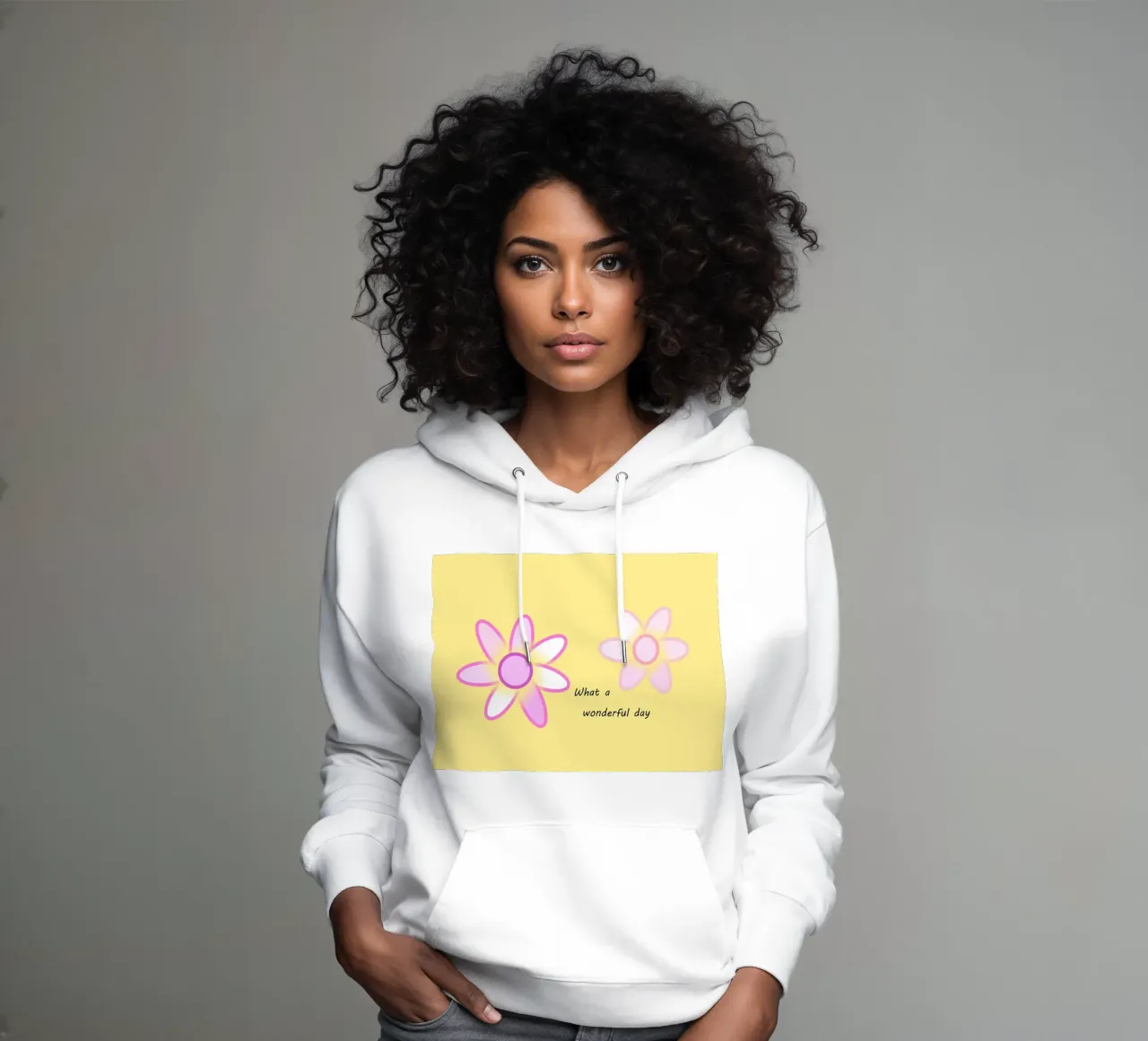 Due fiori rosa su sfondo giallo con testo felpa con cappuccio da Something for you