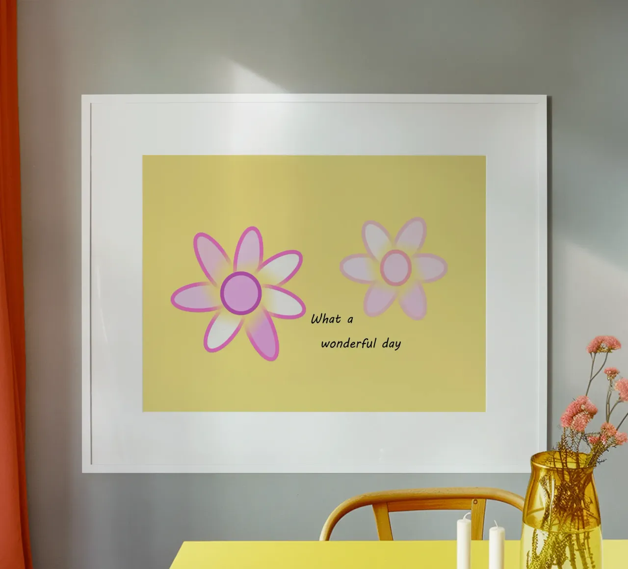 Due fiori rosa su sfondo giallo con testo poster da Something for you