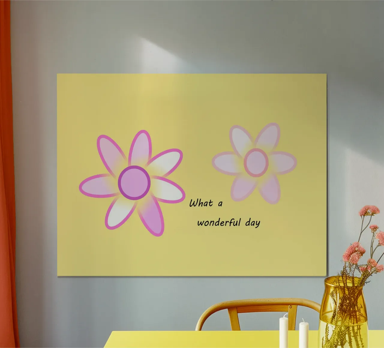 Deux fleurs roses sur fond jaune avec texte poster avec cadre en bois de Something for you