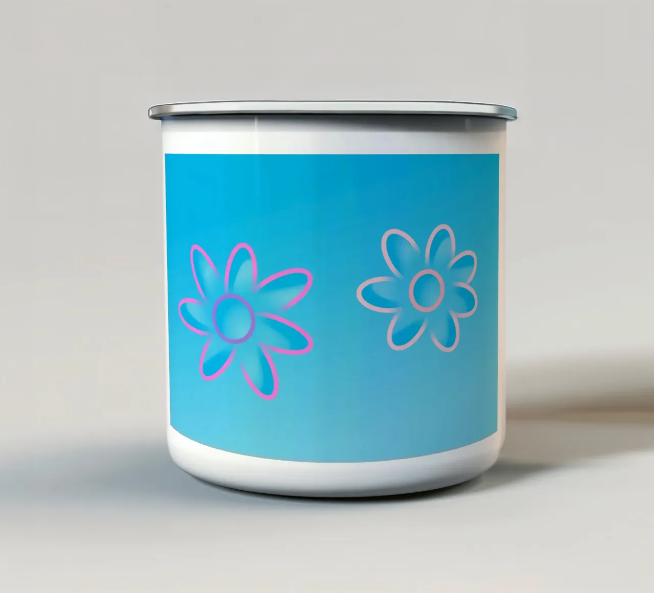 Due fiori rosa su sfondo blu tazza in smalto da Something for you