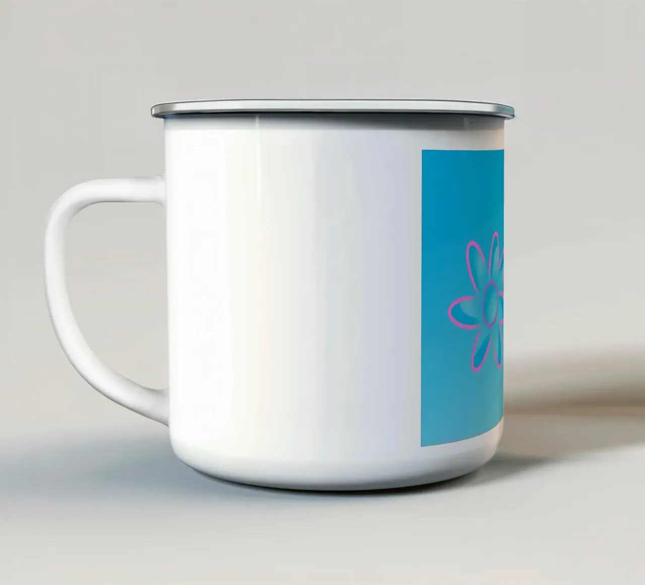 Due fiori rosa su sfondo blu tazza in smalto da Something for you