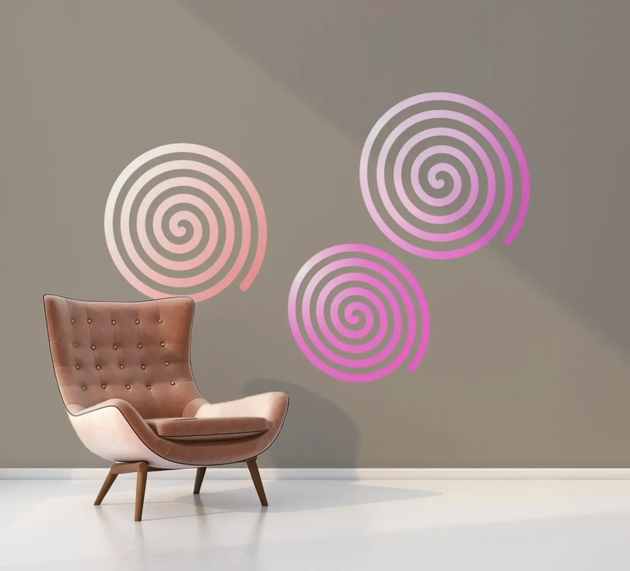 Three pink spirals on a grey background photo wallpaper by Something for you