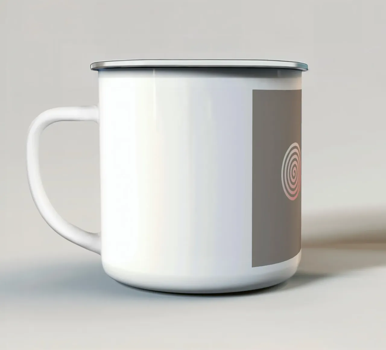 Tre spirali rosa su sfondo grigio tazza in smalto da Something for you