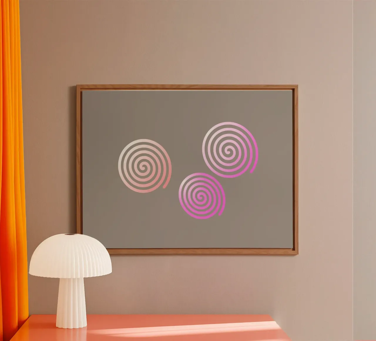 Drei pinke Spiralen auf grauem Hintergrund Alu-Dibond von Something for you