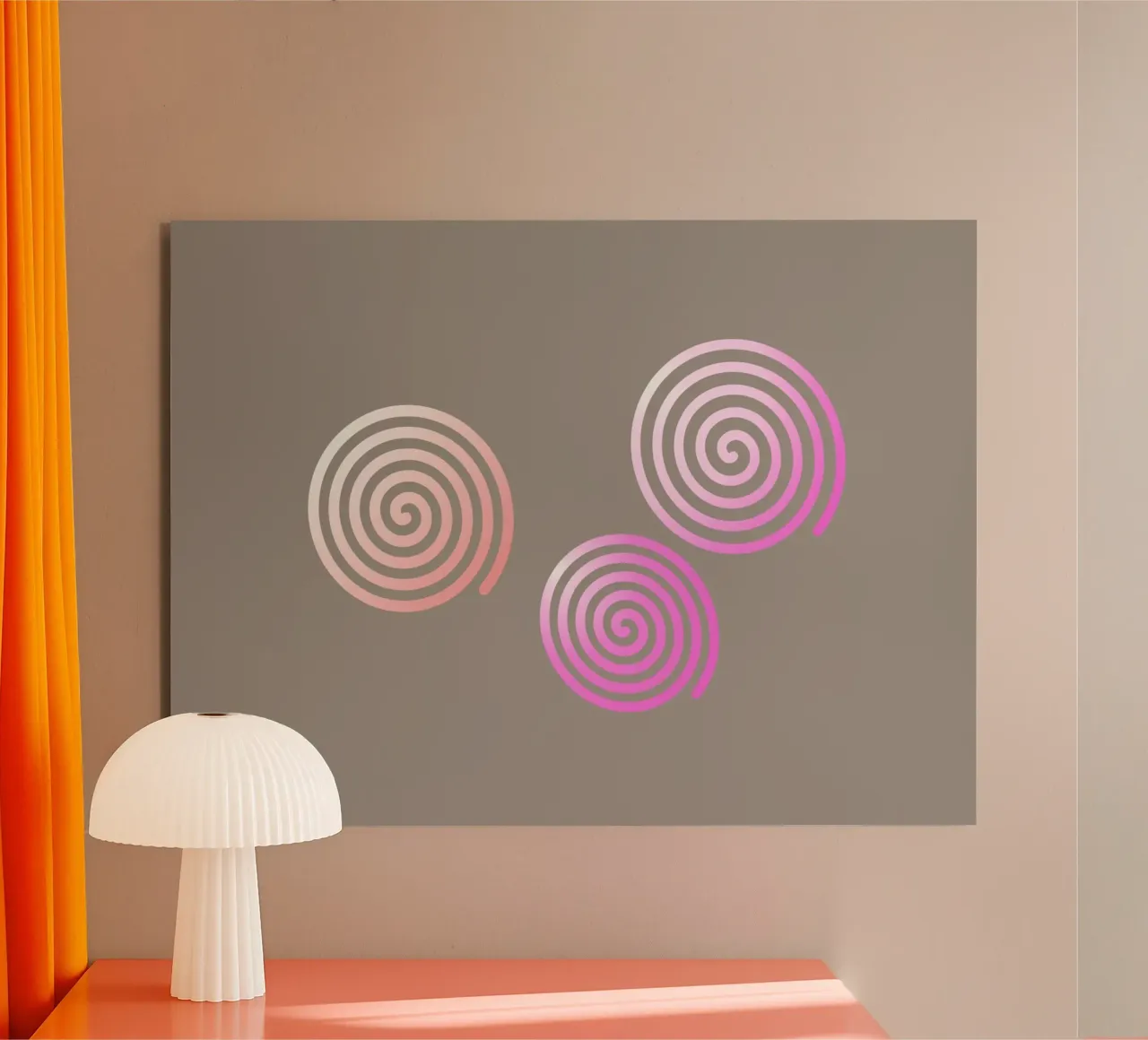 Drei pinke Spiralen auf grauem Hintergrund Alu-Dibond von Something for you